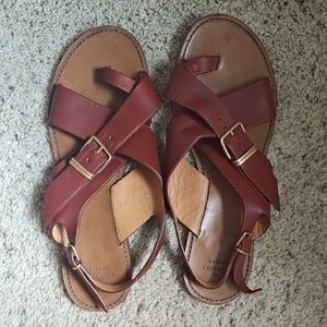Sezane Brown Leather Cross-Strap Sandals